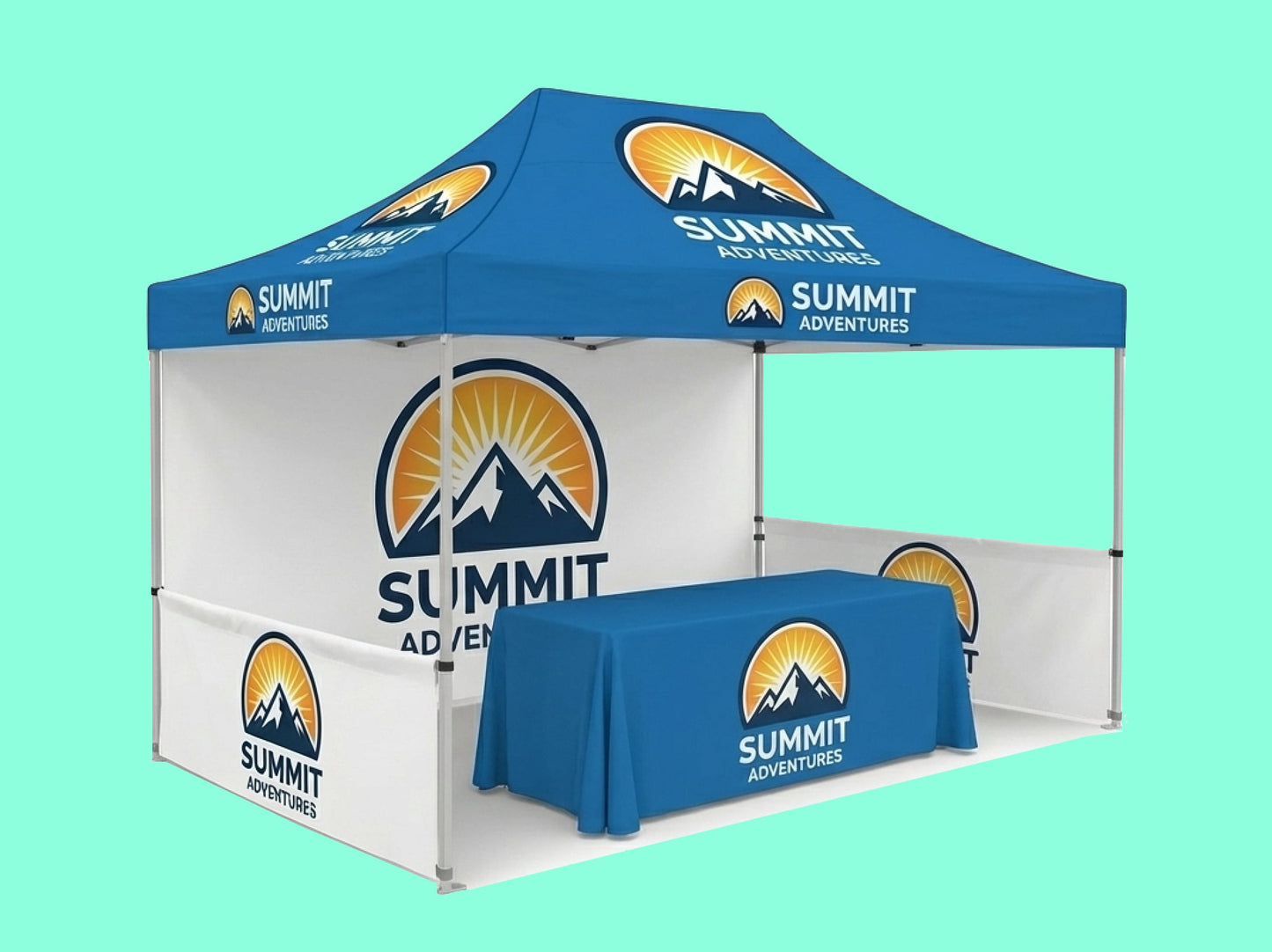 Canopy Tent 10x15 with Print Top Backwall and Side Walls with Table Cover