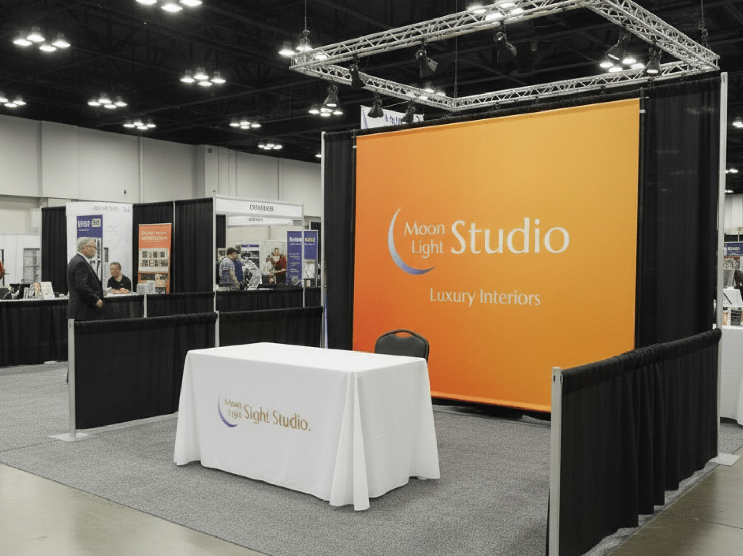 booth setup with backdrop banner stand