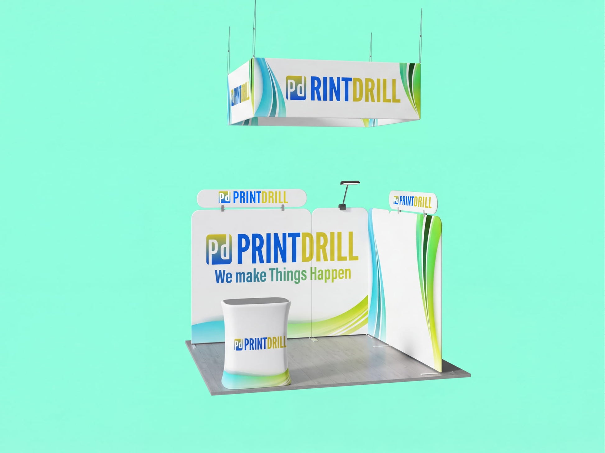 10x10 L-Shape Booth with Ceiling Display - Corner Command Booth