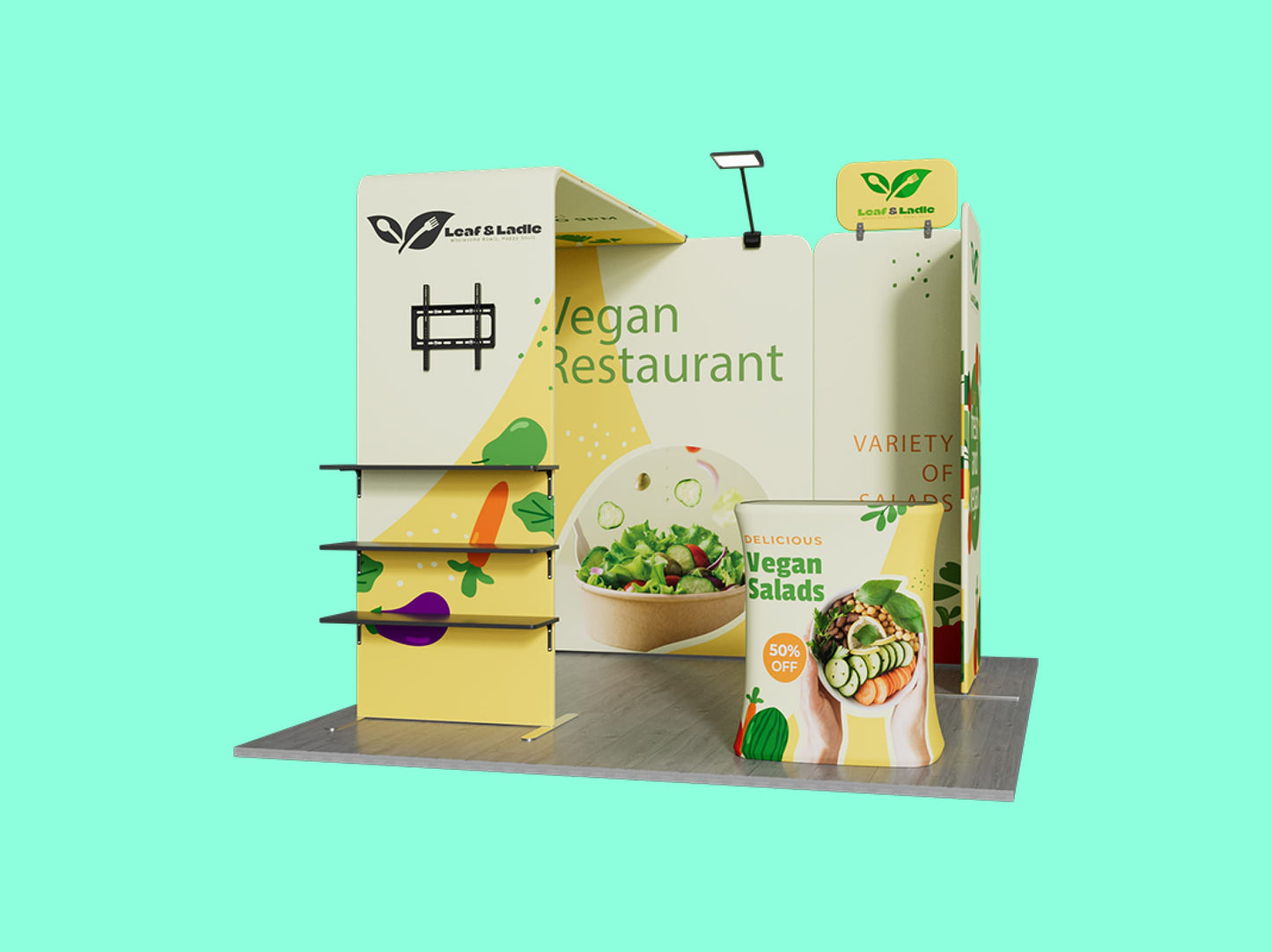 10x10 Booth - Brand Focus Booth Front Angle