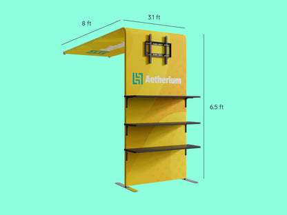 10x20 Booth - Brand Flow Booth - L Shaped Display Shelf & TV Rack