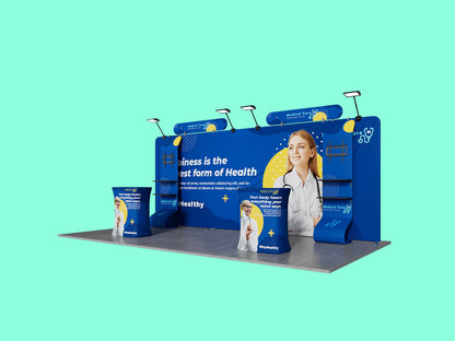 10x20 Booth - Brand Signal Booth with Racks for give aways and samples 