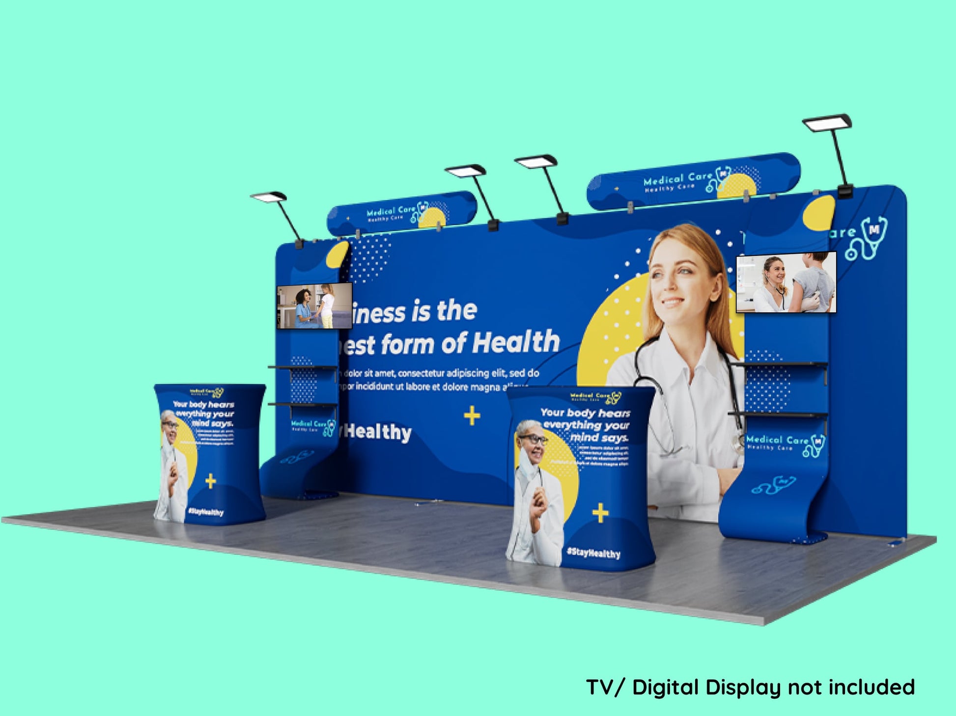 10x20 Booth - Brand Signal Booth with Racks for give aways and samples