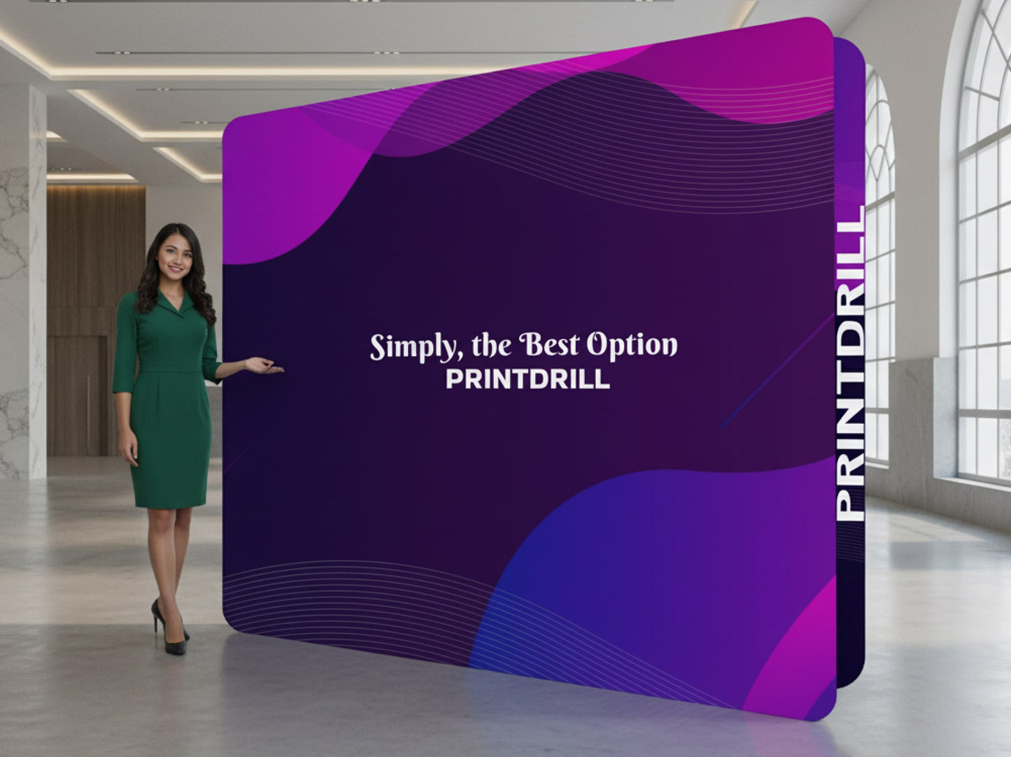 3D Straight Backdrop (Round Corners) 10ft x 8ft Ready for Trade Show