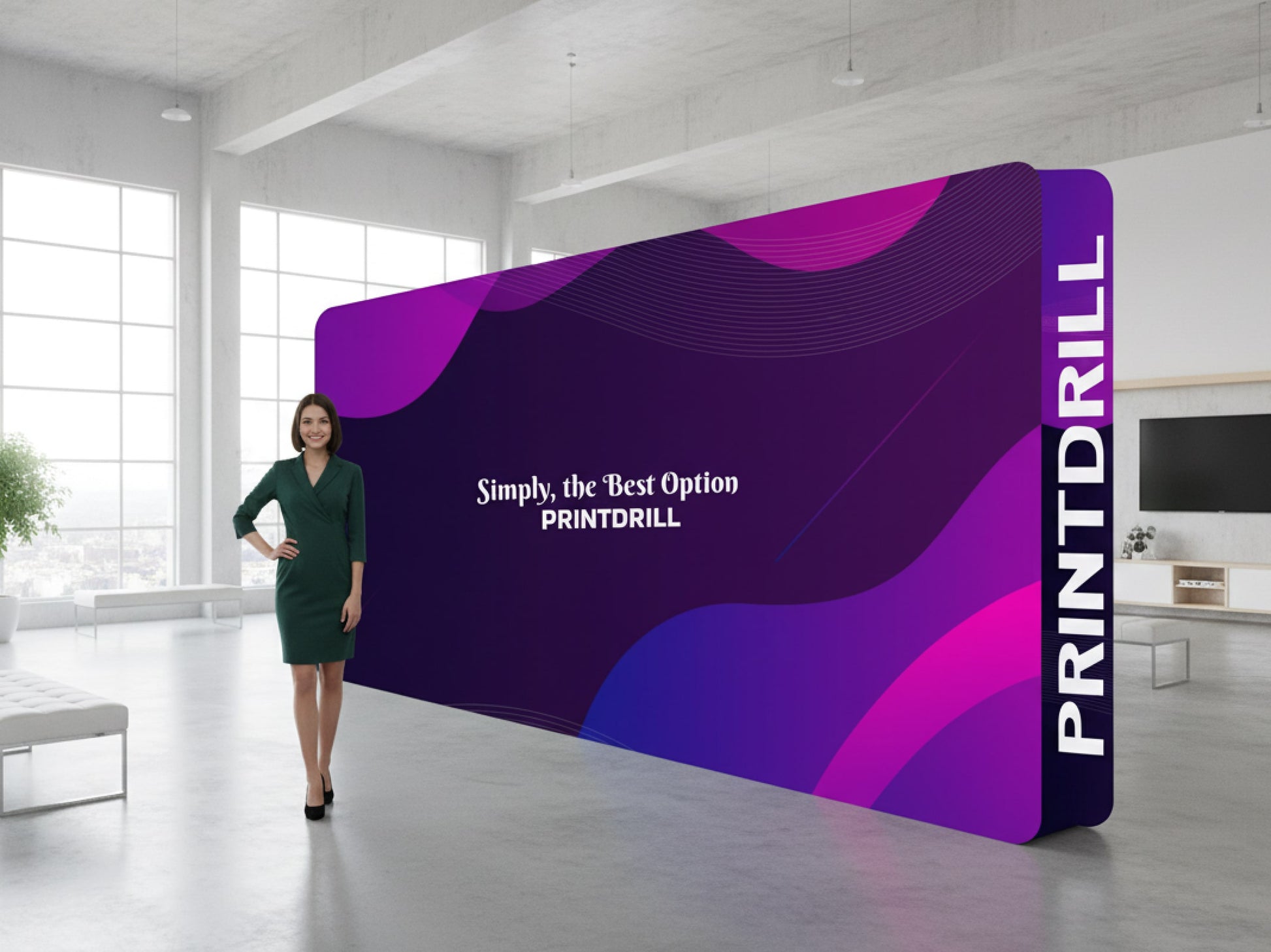 3D Straight Backdrop (Round Corners) 20ft x 8ft Ready for Trade Show