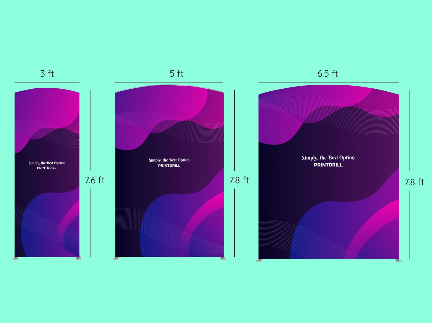 Arch-Top Fabric Banner Stand Size Comparison 