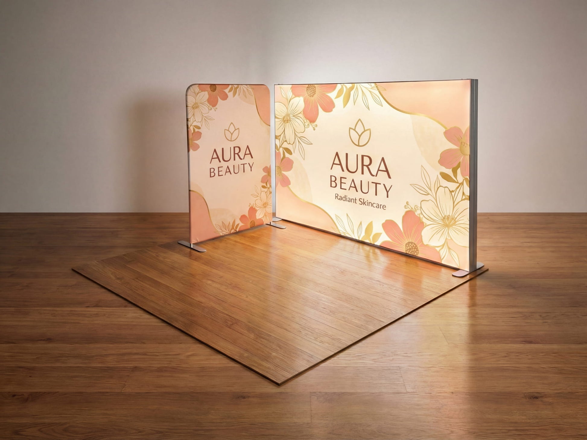 Brand Beacon Booth – 10x10 Booth with SEG Light Box Backdrop Display and Stretch Fabric Display 