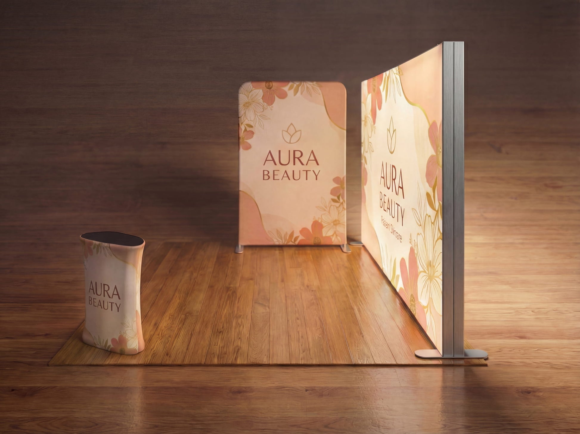 Brand Beacon Booth – 10x10 Booth with SEG Light Box Display Side View