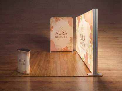 Brand Beacon Booth – 10x10 Booth with SEG Light Box Display Side View