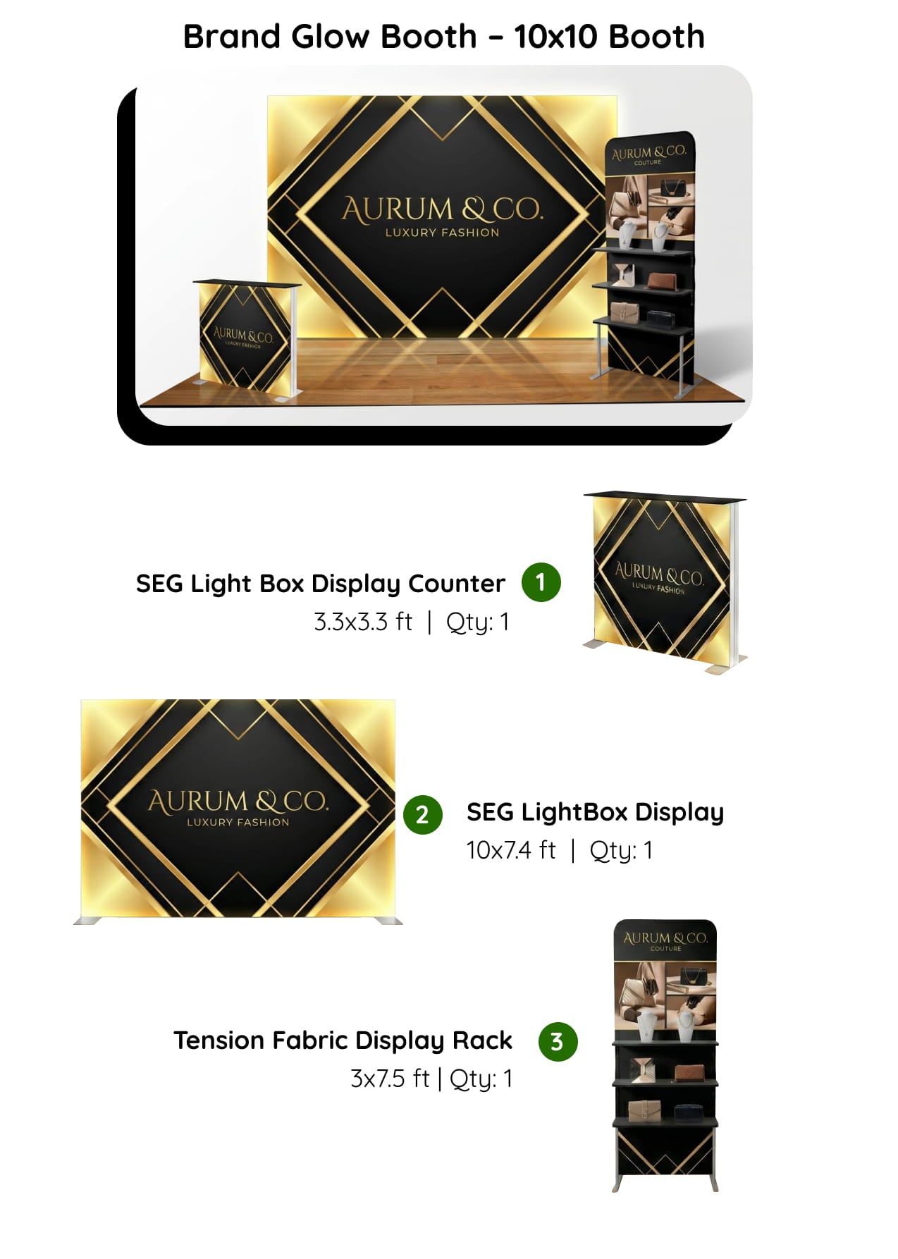 Brand Glow Booth – 10x10 Booth with SEG Light Box Display Components