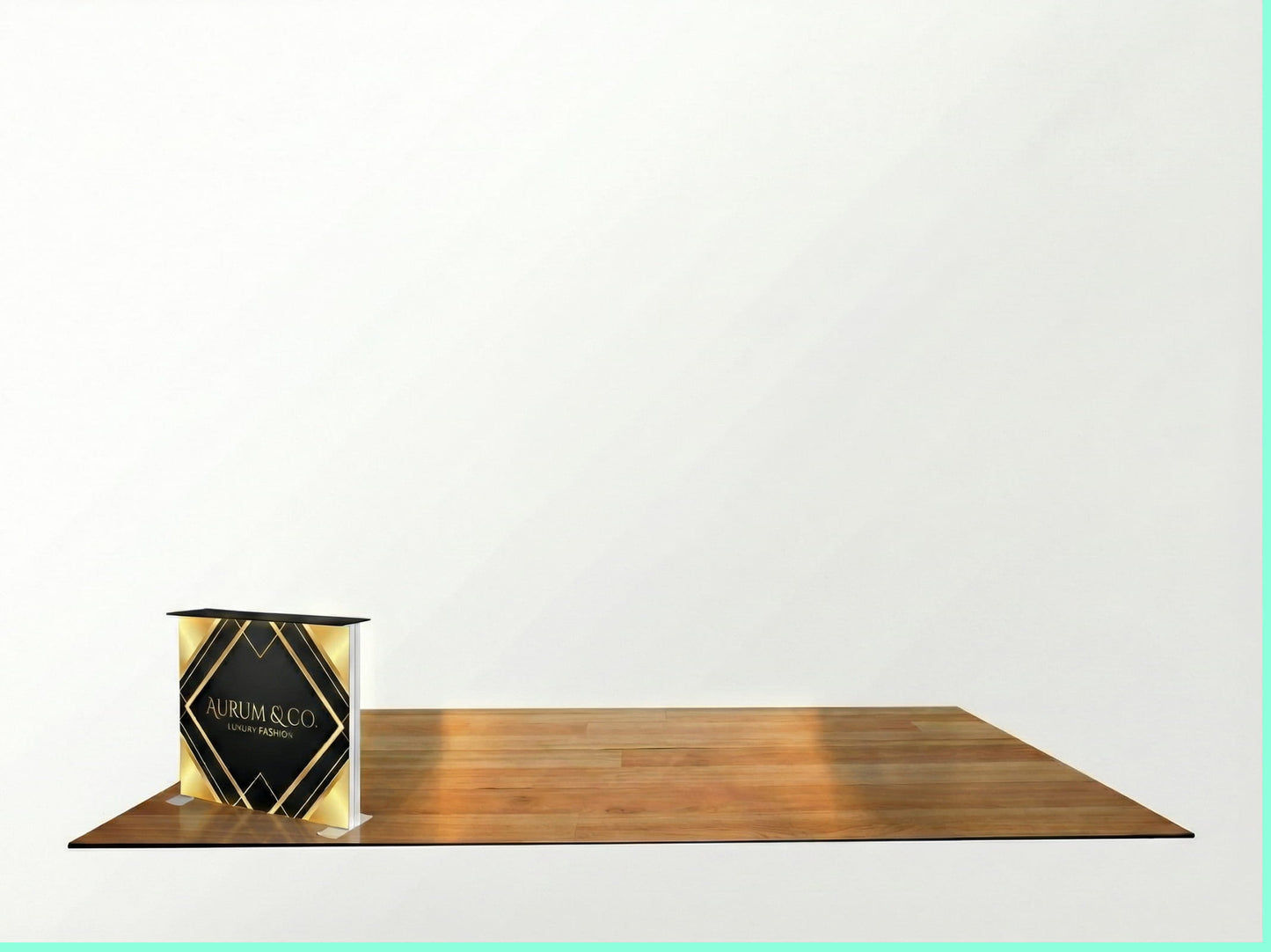 Brand Glow Booth – 10x10 Booth with SEG Light Box Display SEG Backlit Counter