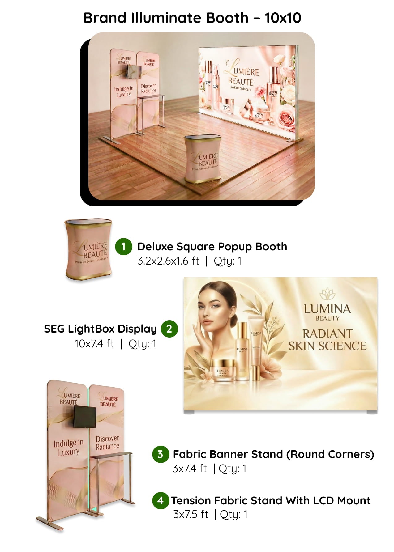 Brand Illuminate Booth – 10x10 Booth with SEG Light Box Display - Components