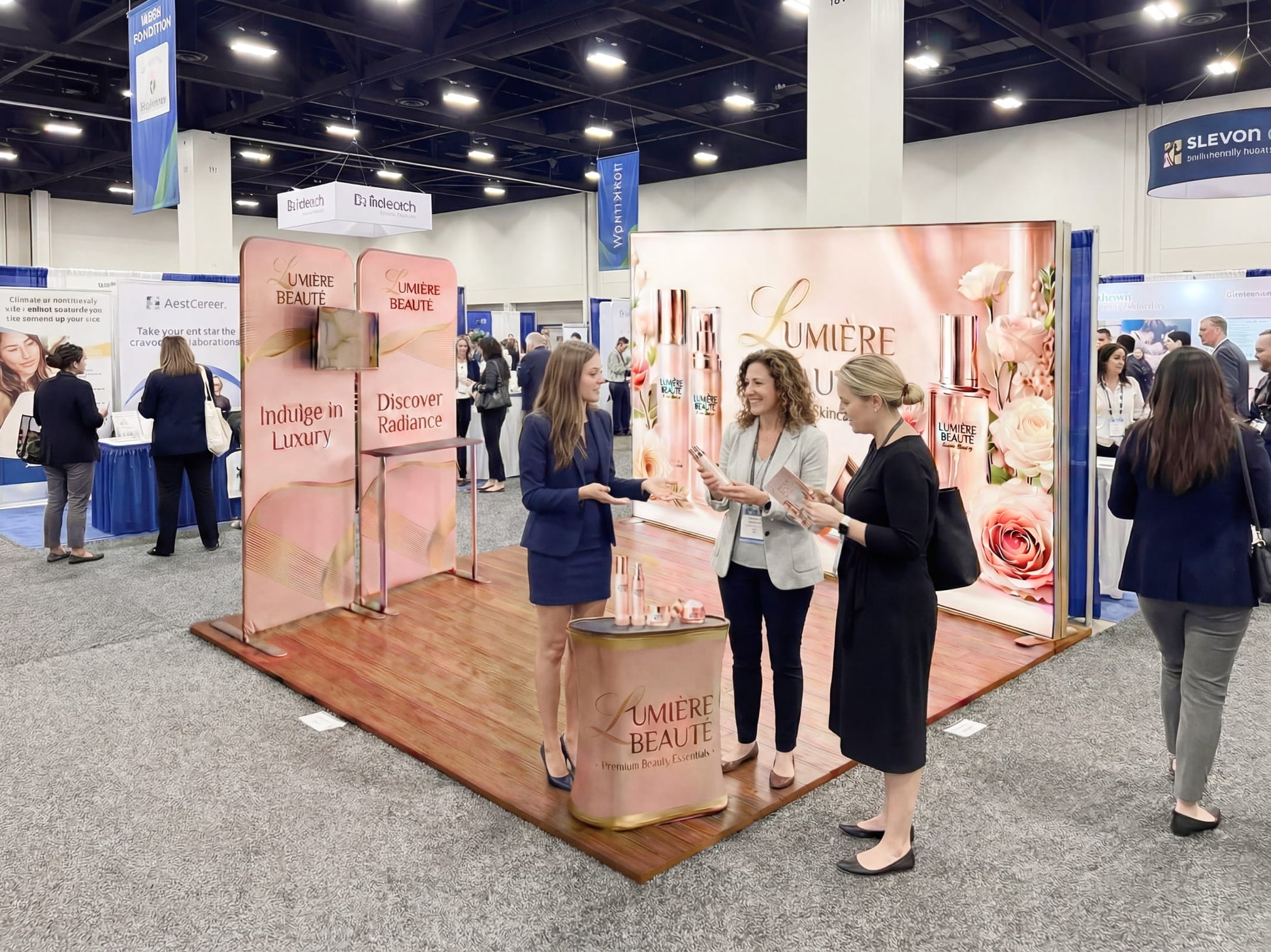 Brand Illuminate Booth – 10x10 Booth with SEG Light Box Display for demo and interactions 