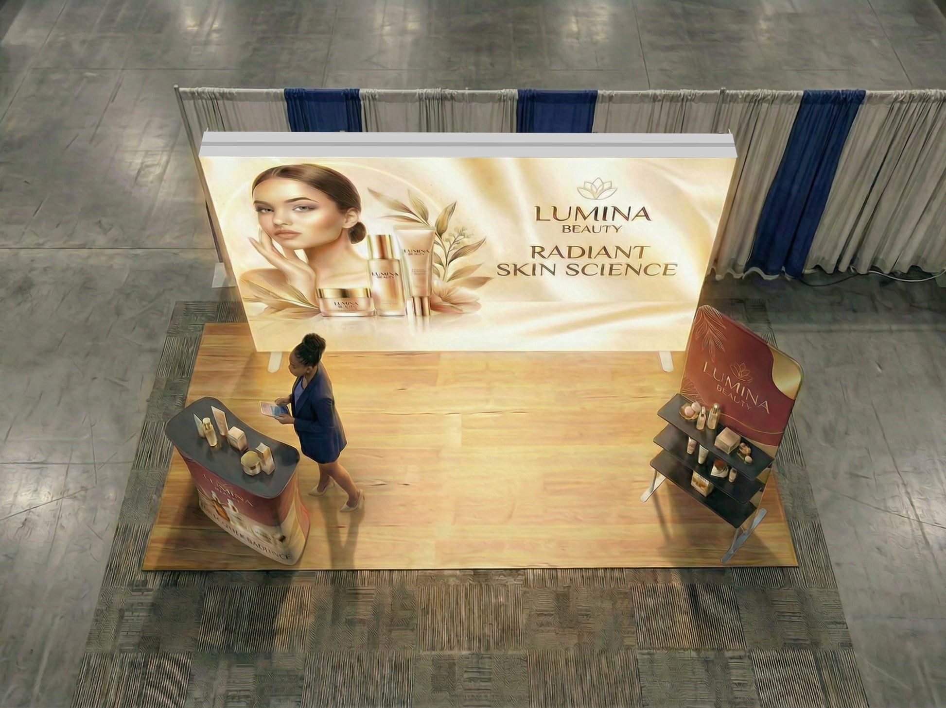 Brand Keystone Booth – 10x10 with SEG Light Box Display Top view