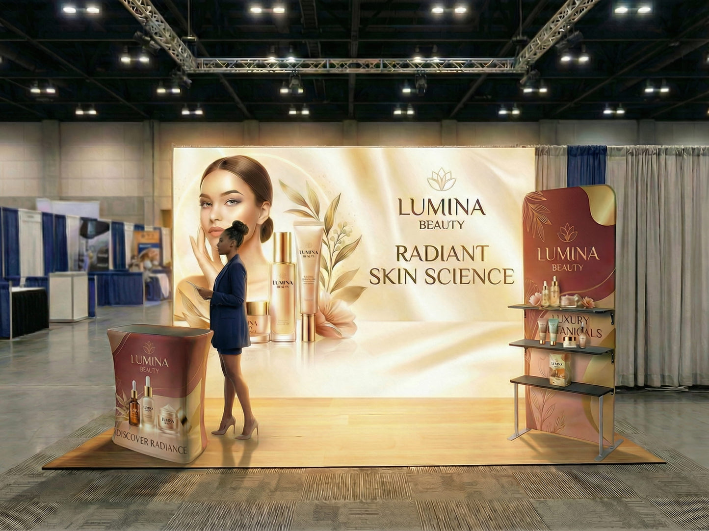 Brand Keystone Booth – 10x10 with SEG Light Box Display for Branding and Demos