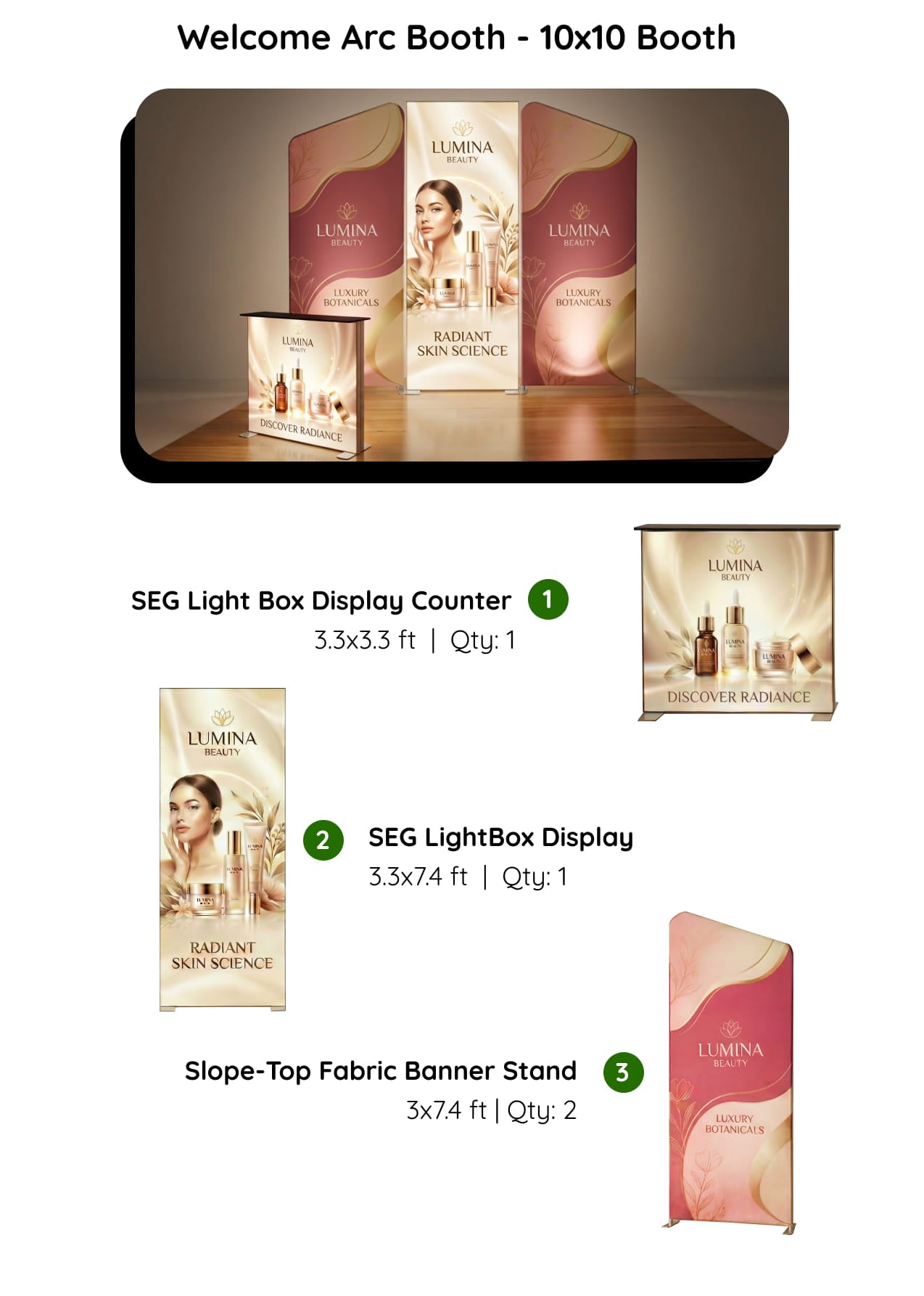 Brand Spotlight Booth – 10x10 Booth with SEG Light box Display Components