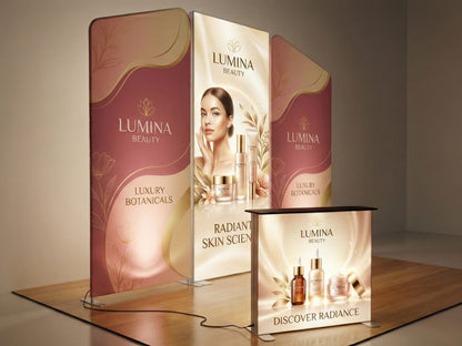 Brand Spotlight Booth – 10x10 Booth with SEG Light box Display Side View