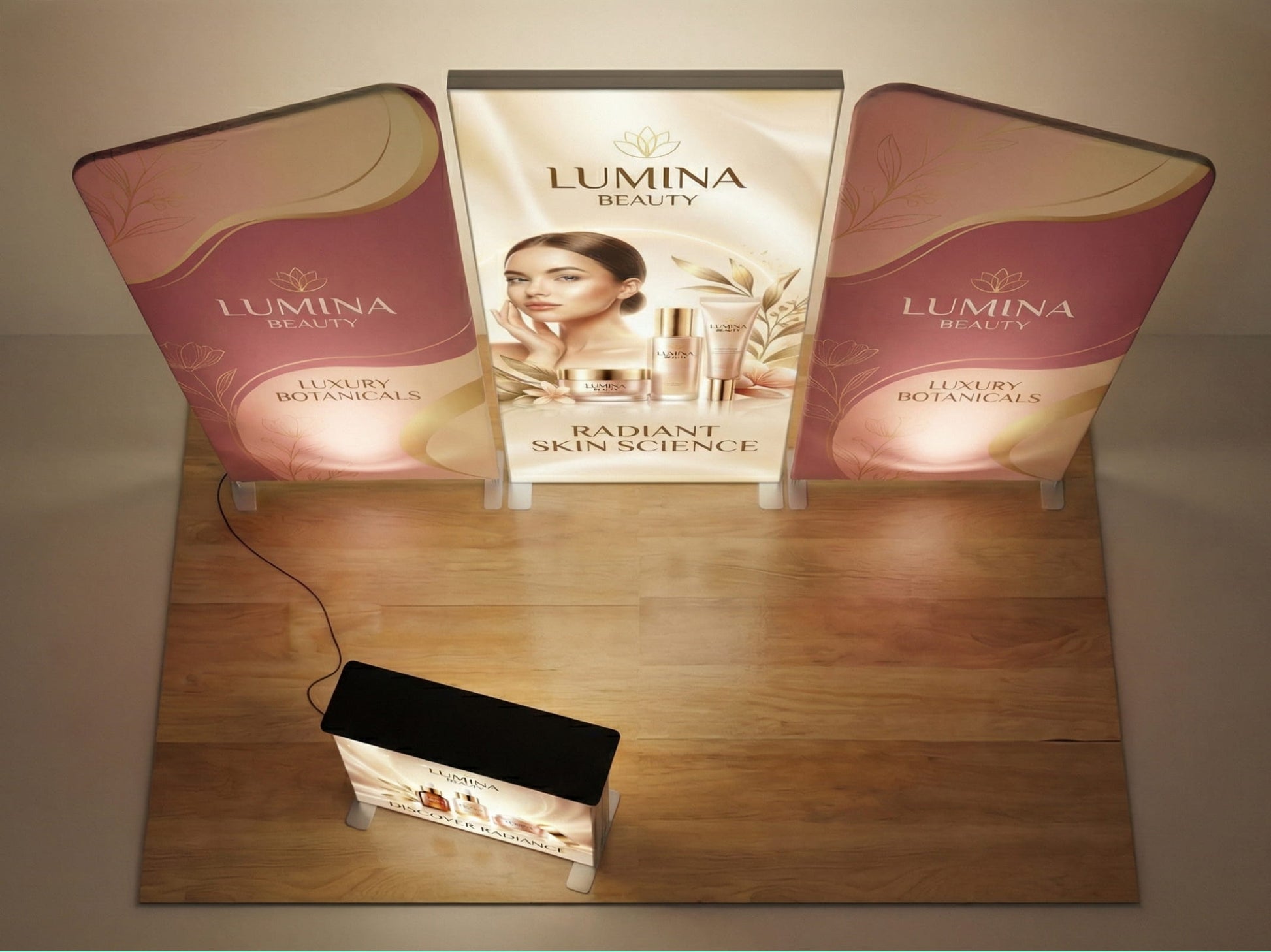 Brand Spotlight Booth – 10x10 Booth with SEG Light box Display Top View