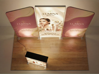 Brand Spotlight Booth – 10x10 Booth with SEG Light box Display Top View