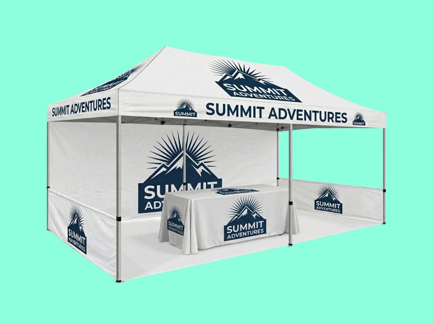 Canopy Tent 10x20 with Printed Top Back wall and half side walls with Table Cover