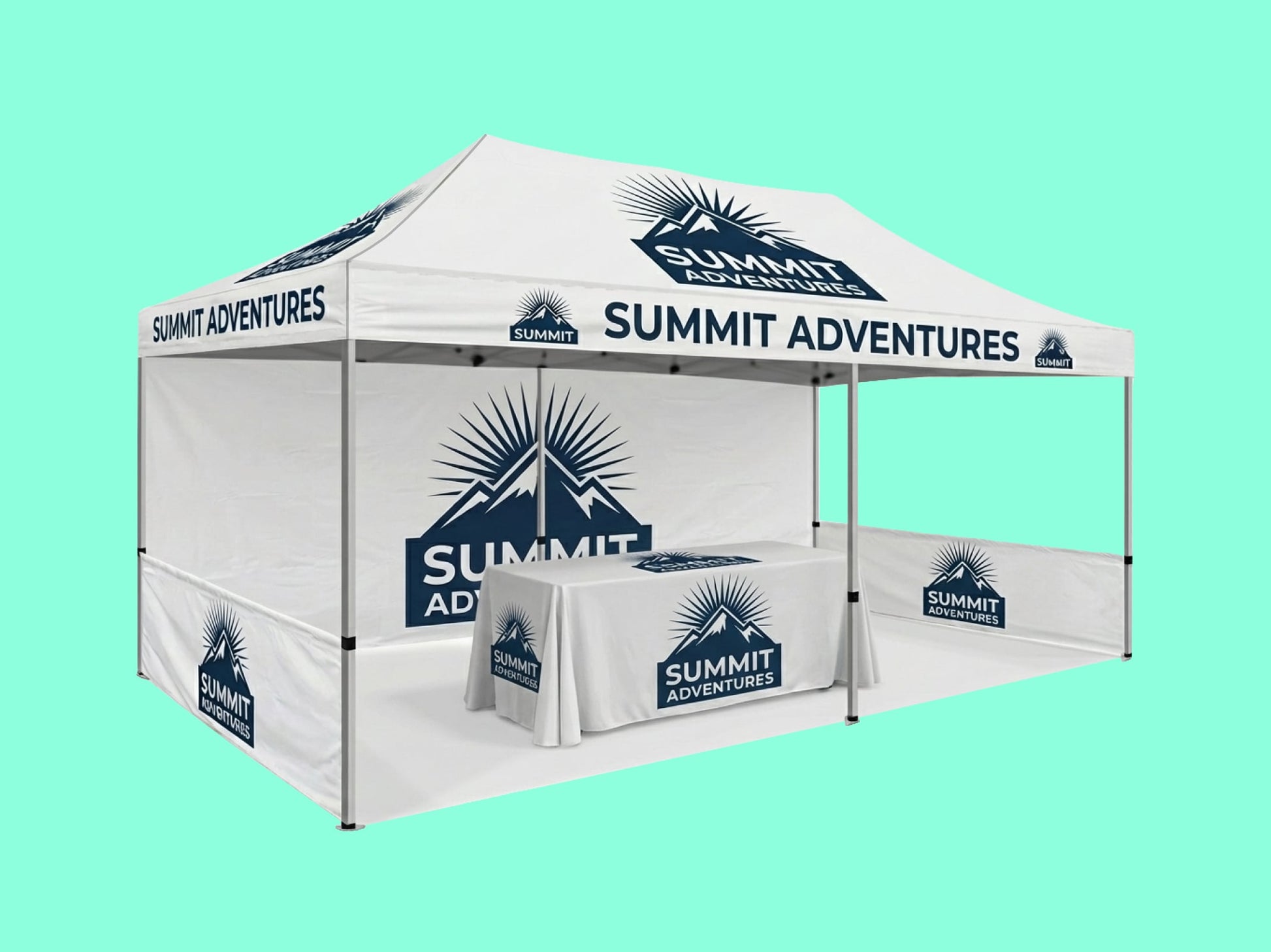 Canopy Tent 10x20 with Printed Top Back wall and half side walls with Table Cover