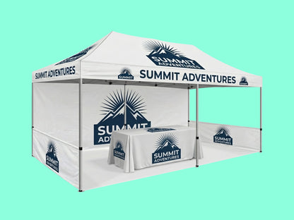 Canopy Tent 10x20 with Printed Top Back wall and half side walls with Table Cover