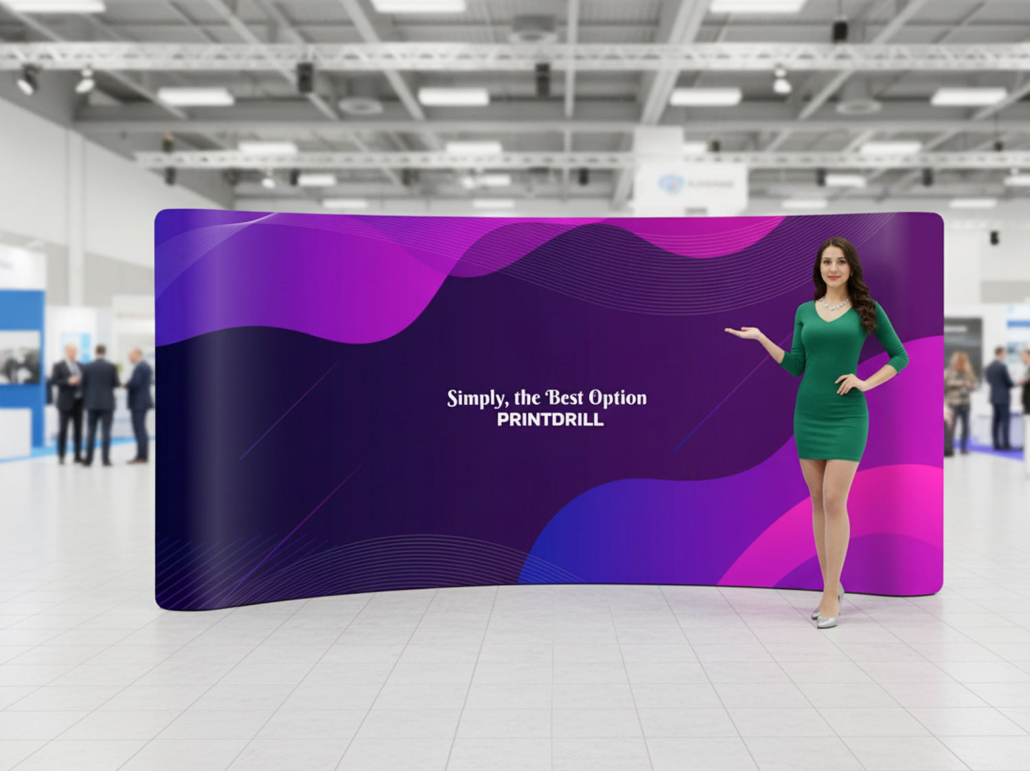 Curved Tension Fabric Display 20 ft ready for trade show