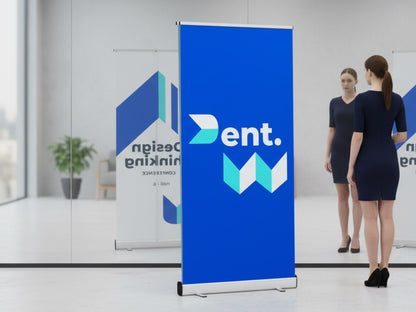 Double Side ROLL UP BANNER back side reflection in mirror