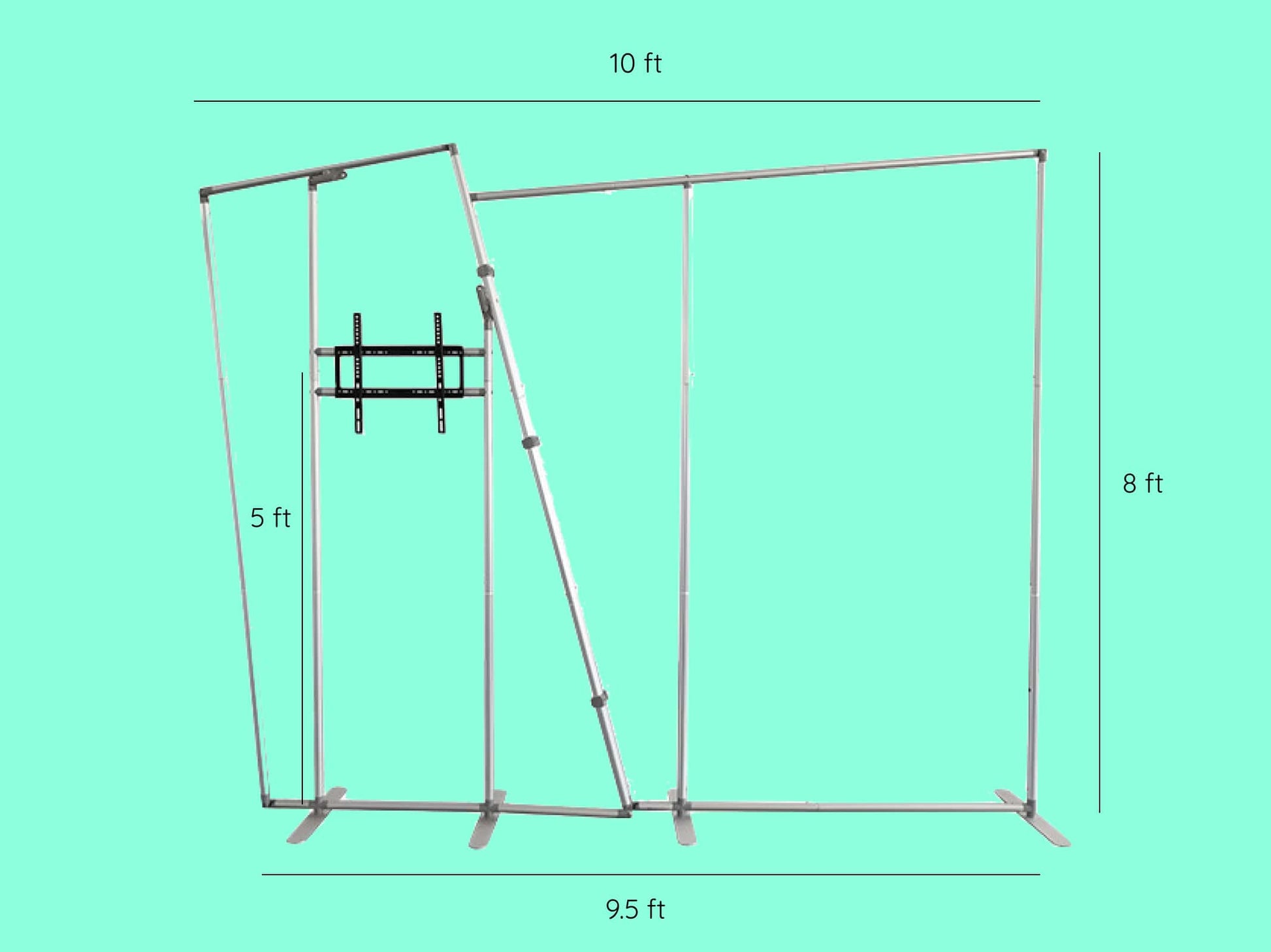 Dual Trapezoid Backdrop with TV Rack Dimensions