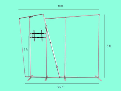 Dual Trapezoid Backdrop with TV Rack Dimensions