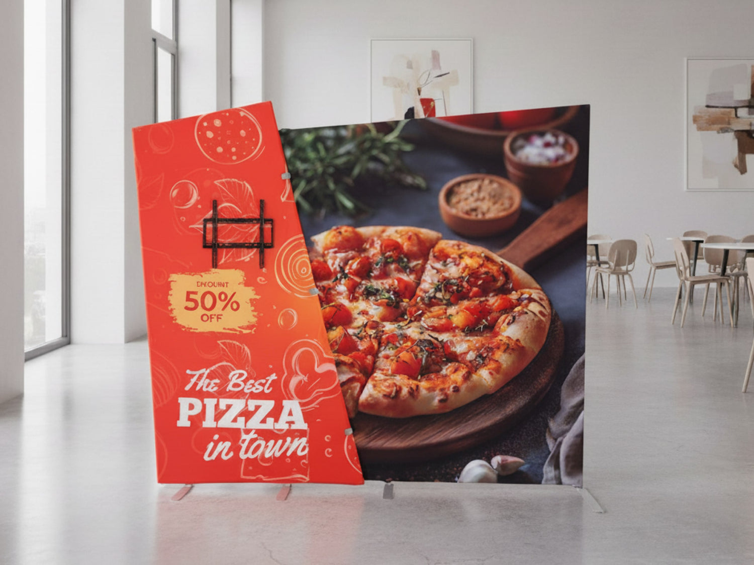 Dual Trapezoid Backdrop with TV Rack Why this display works