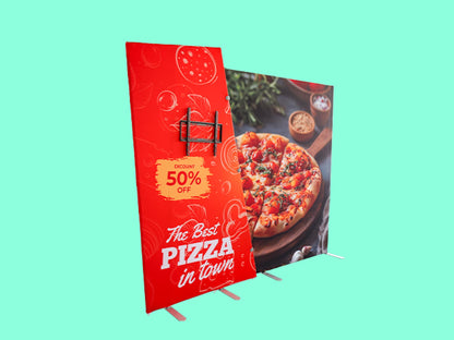 Dual Trapezoid Backdrop with TV Rack for Trade Show