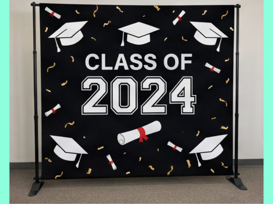 Graduation Parties Step and Repeat Banner Adjustable Stand