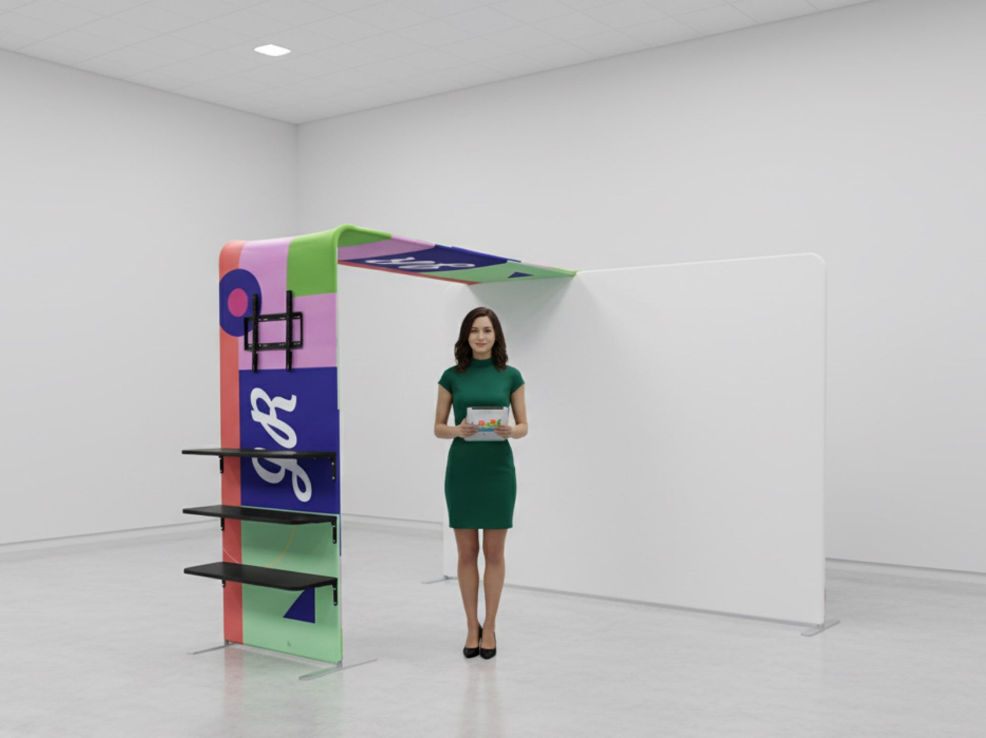 L Shaped Display Shelf & TV Rack Trade show ready