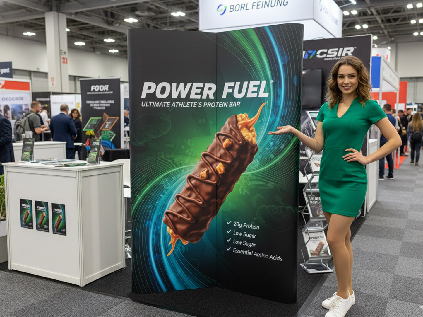 L Shaped Fabric Banner Stand (Square Corners) in a trade show