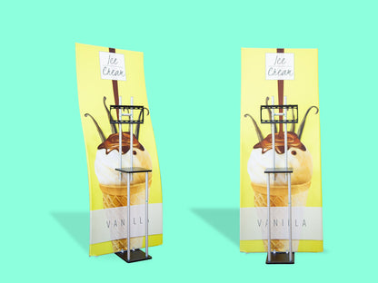 S Shaped Banner Stand With Display Shelves