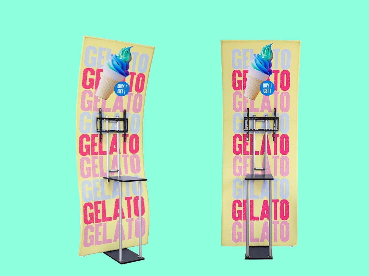 S Shaped Banner Stand With Display Shelves for Trade Show