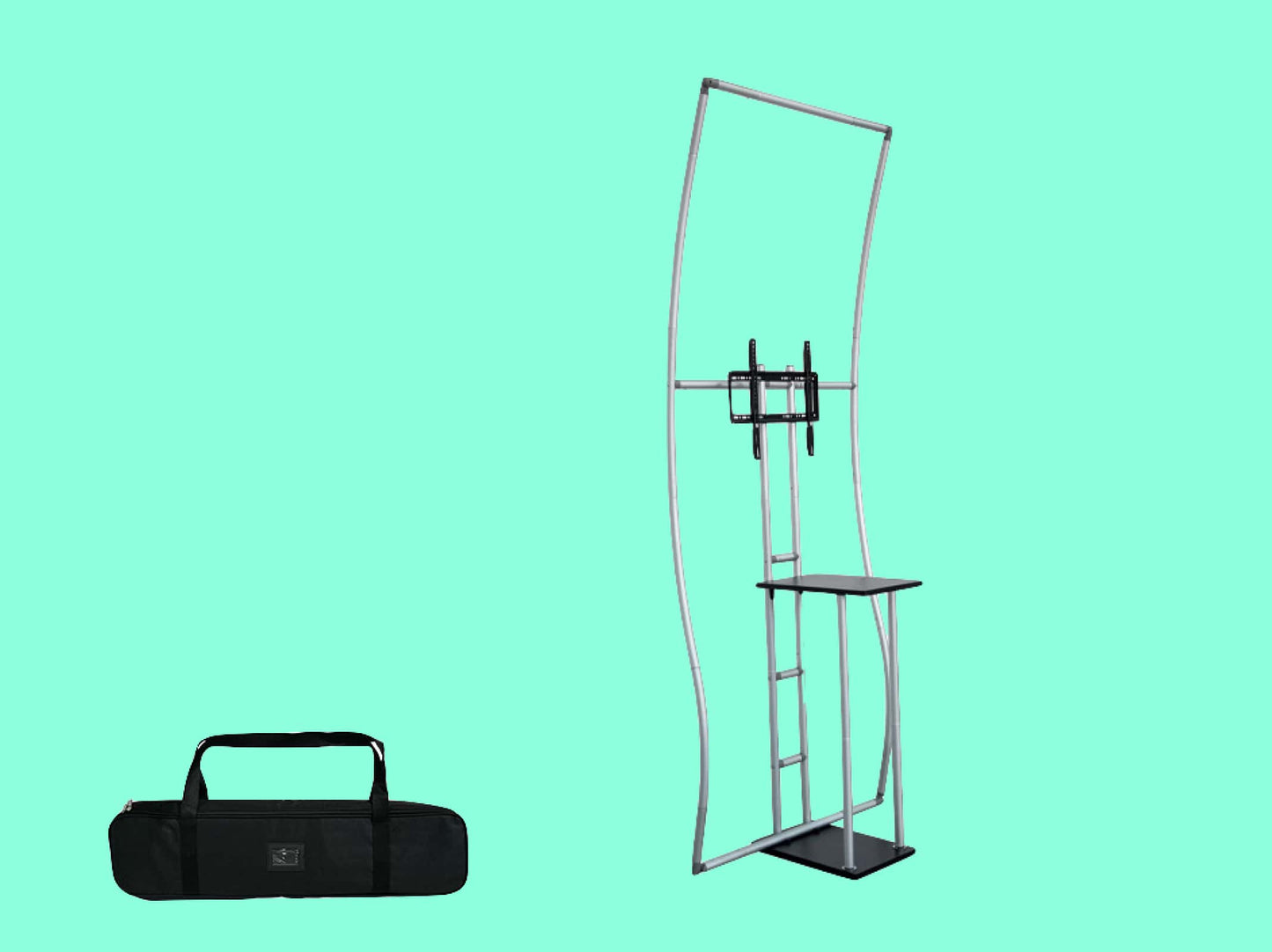 S Shaped Banner Stand With Display Shelves frame structure-