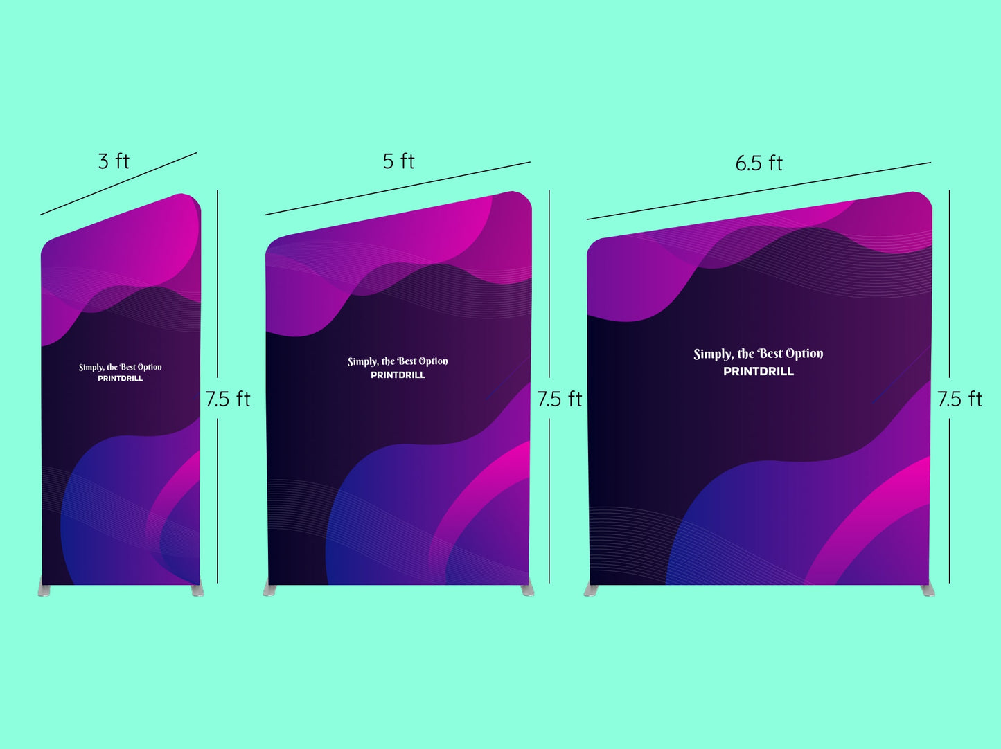 Slope-Top Fabric Banner Stand Size Comparison 