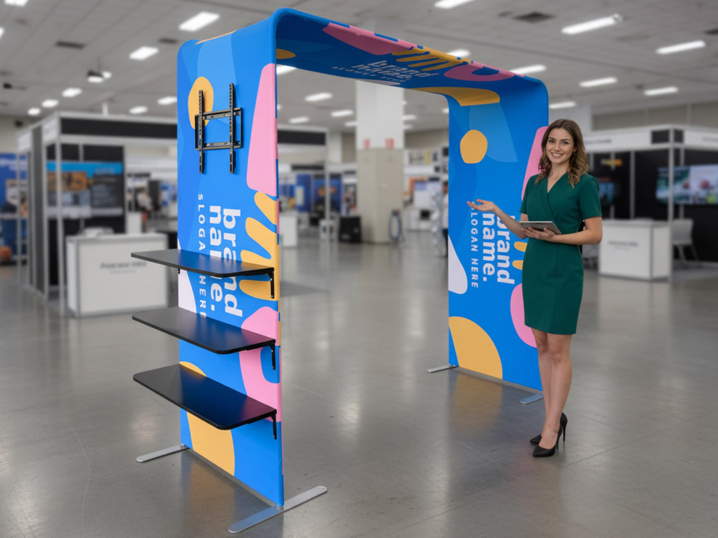 Square Arch Display with TV Rack Ready for Trade Show