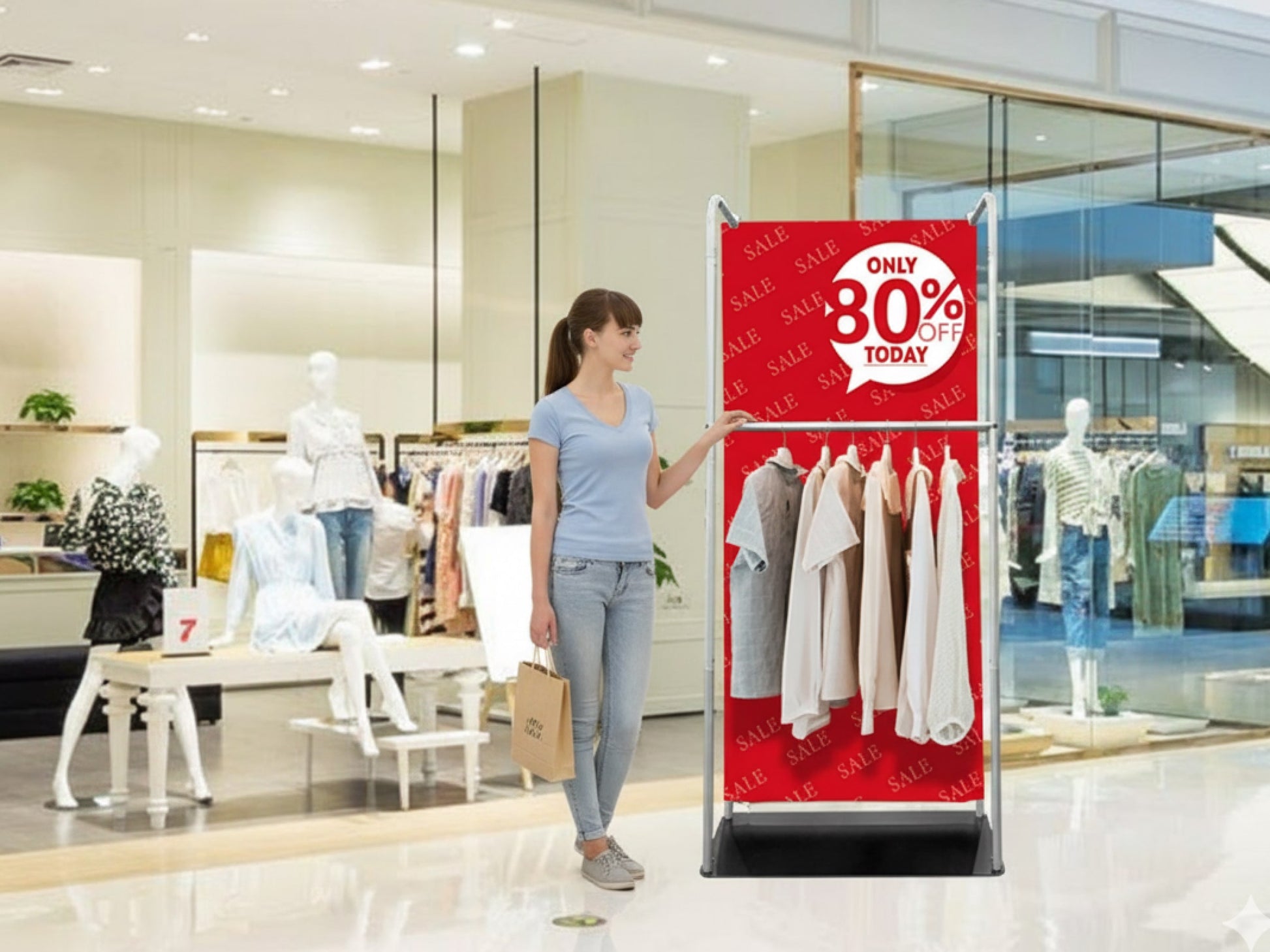 Tension Fabric Stand With Hanging Rail for Retail Stores